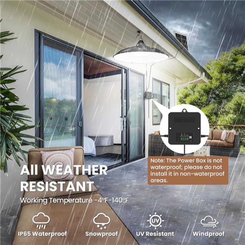 Solar Shed Light Indoor Outdoor Pendant Light Waterproof 2000LM Pull String - Picture 6 of 7